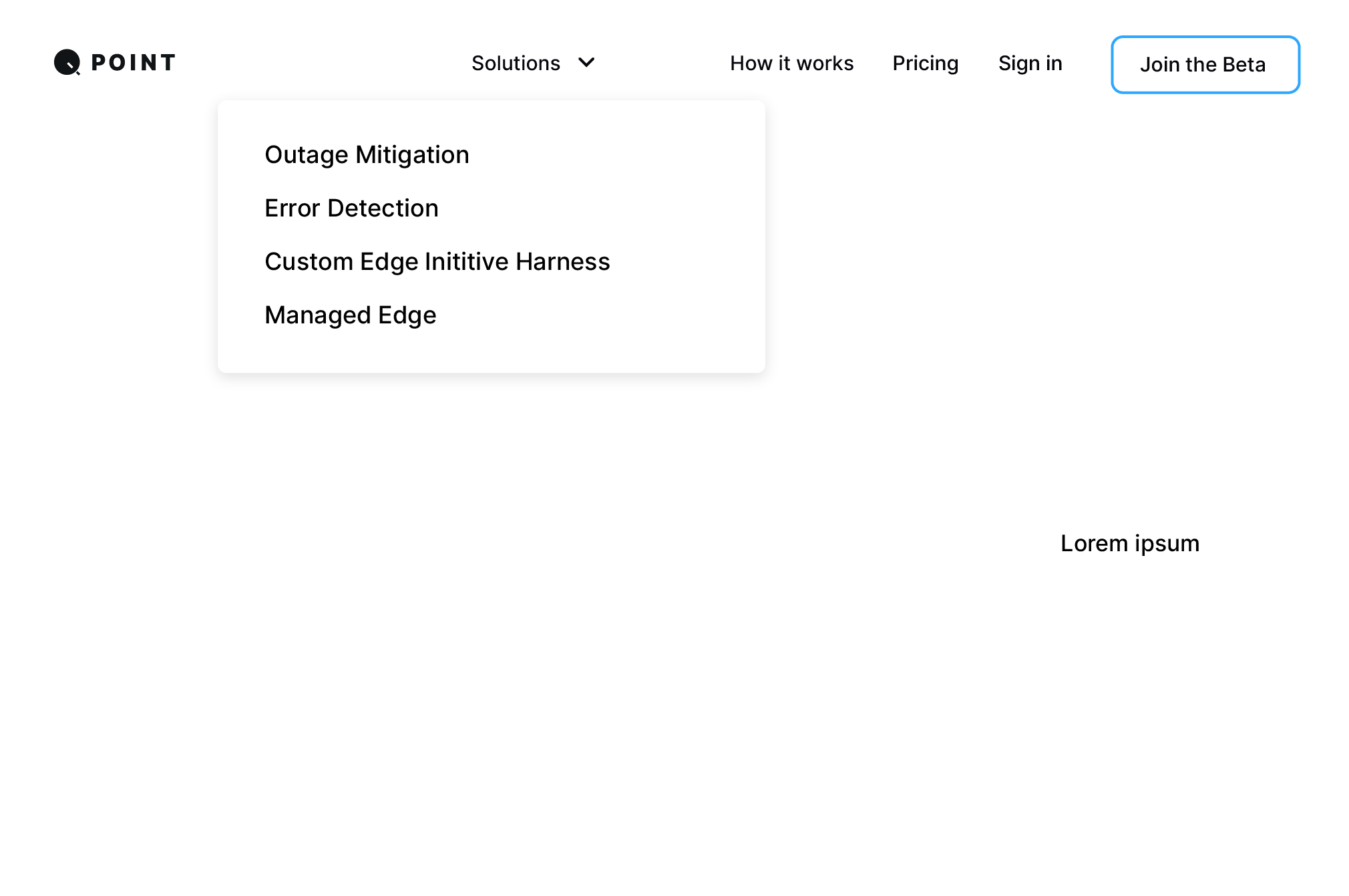 Navigation menu design for Qpoint front site, showing top-level menu structure and layout.