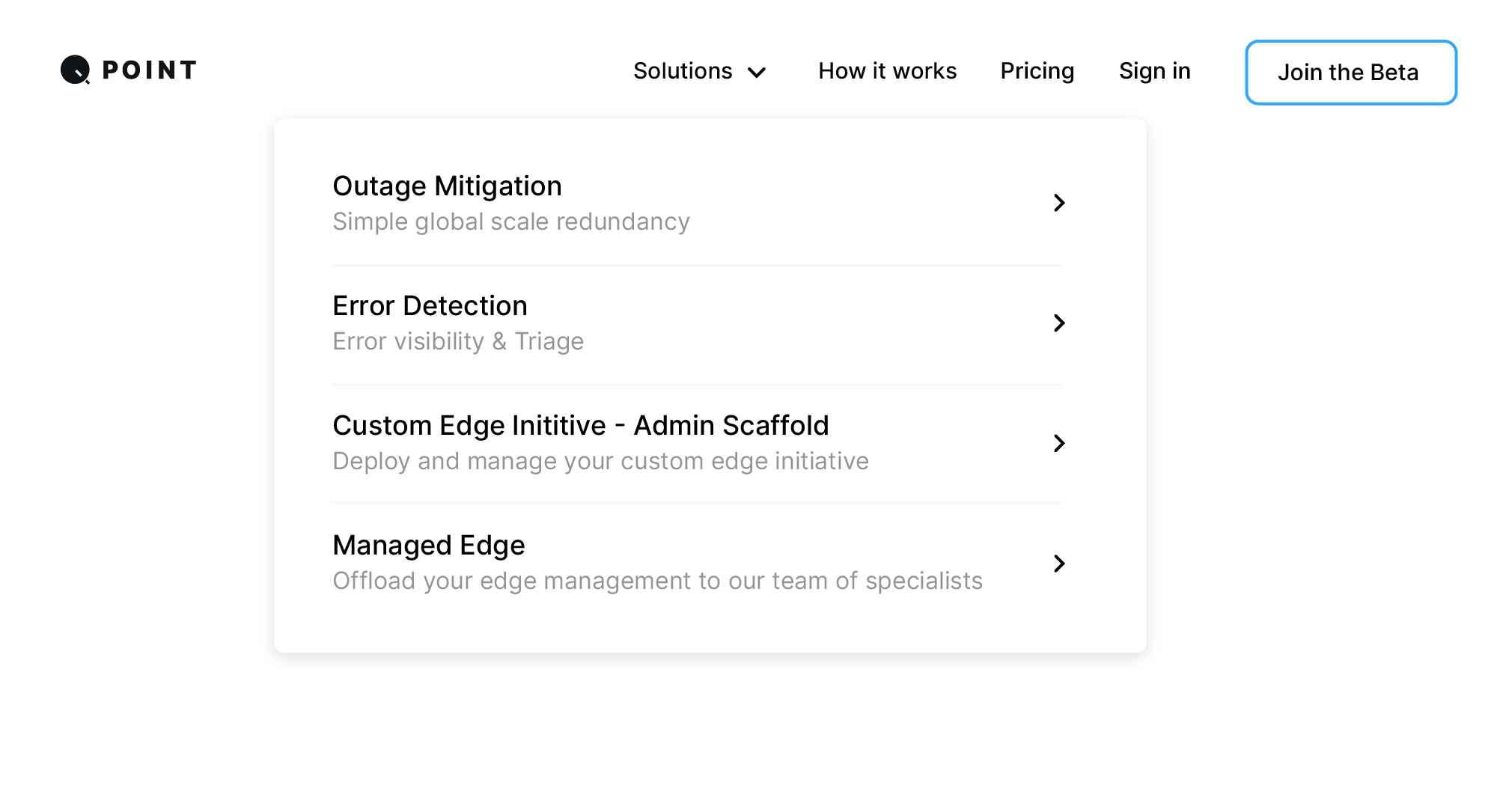 Navigation menu design for Qpoint front site, showing top-level menu structure and layout.