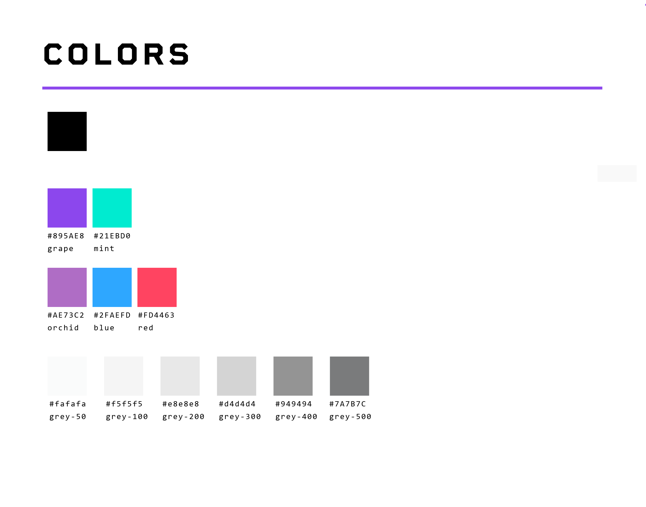Style guide color palette sheet defining the Qpoint color system.